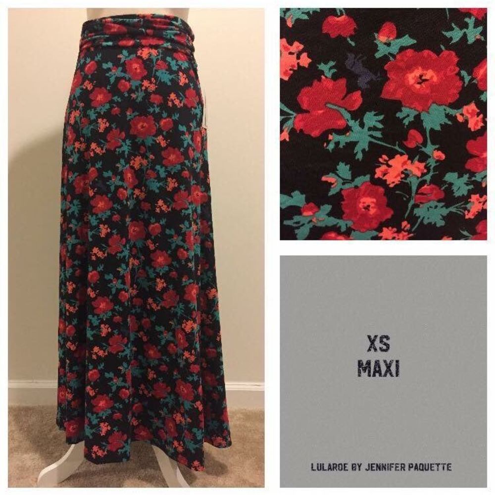 LuLaRoe Maxi Skirt Xxs Black Rose and unicorn